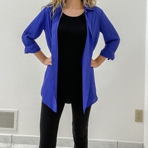 Long Blue Dress Shirt Tunic XS Extra Small